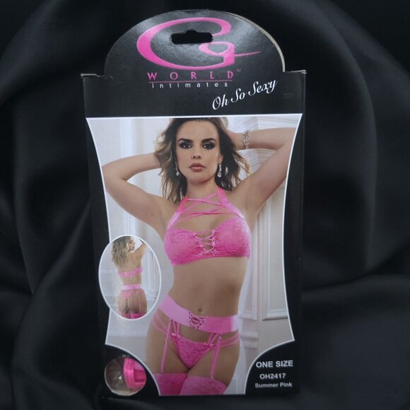 Cage Bustier Lingerie High Waist Garter Set Pink One Size G World - Picture 3 of 8